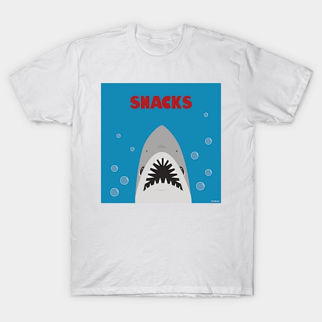 Jaws Snacks Poster T-Shirt by Print Stop Studio